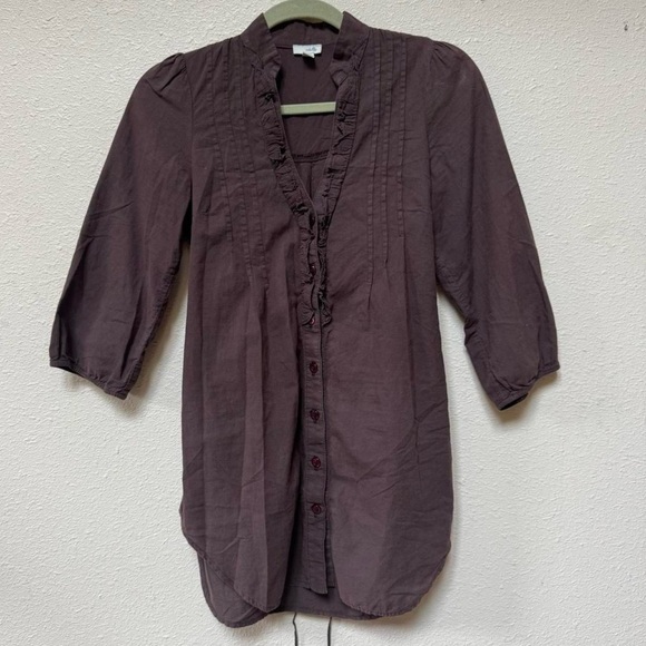 Anthropologie odille brown cotton blouse with tie waist - Picture 5 of 7